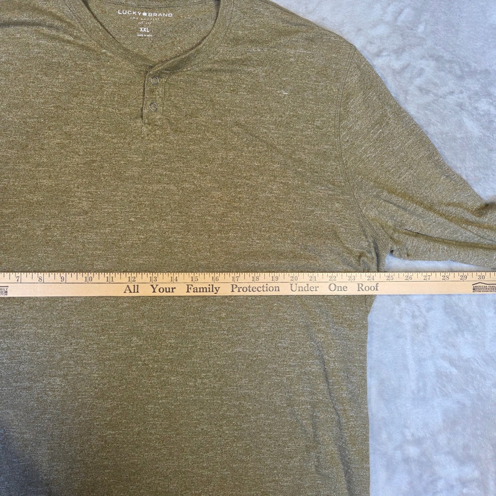 Lucky Brand Mens XXL Heathered Olive Green Long Sleeve Henley Shirt Cotton Blend - Picture 2 of 7